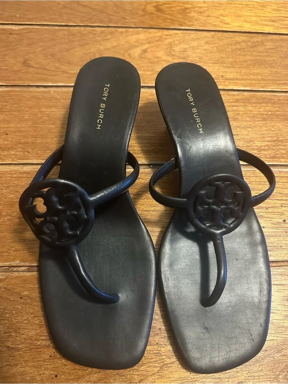 Tory Burch Navy Miller Logo Thong Sandals